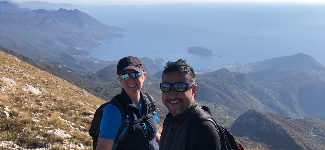 Kim and Steve hiking in Montenegro